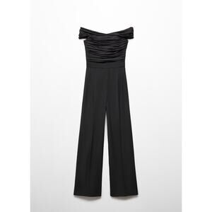 Mango Off The Shoulder Mixed Media Jumpsuit - S